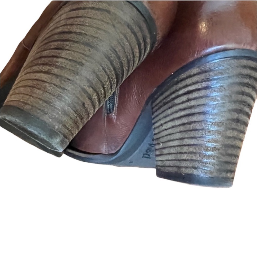 Paul Green 7 Brown Oiled Leather Ankle Boots Booties Stacked Heel Luxury Chic - Picture 7 of 12
